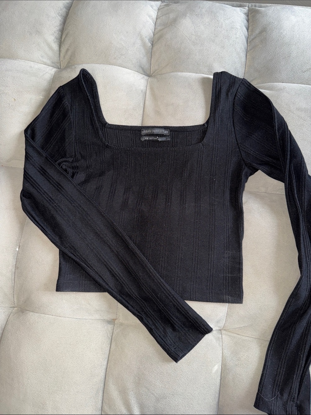 Urban Outfitters Black Ribbed Square-Neck Long Sleeve Crop Top